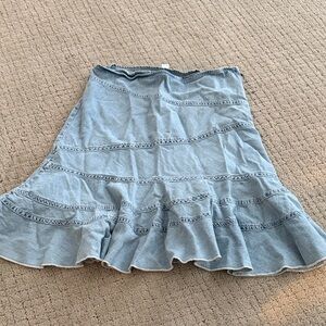 Urban Outfitters Light Blue Denim Ruffle Hem Circle Skirt